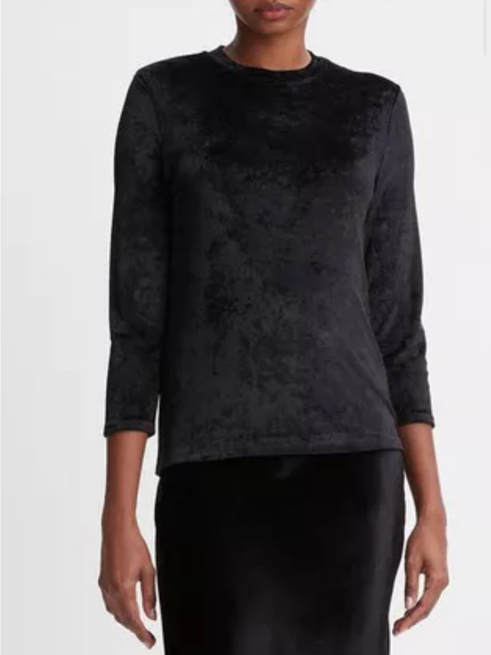 Vince Black Velour three quarter Sleeve Crewneck Top Small velvet